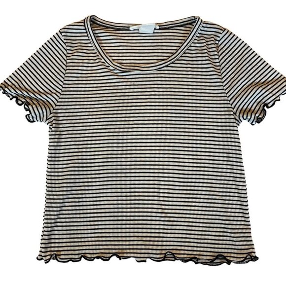Caution To The Wind Tops - Cute Caution To The Wind black and white striped flutter hemmed T-Shirt Small